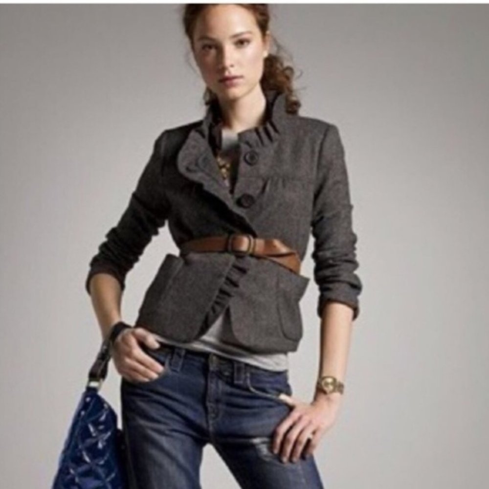 J. Crew Gray Jacket with Brown Belt